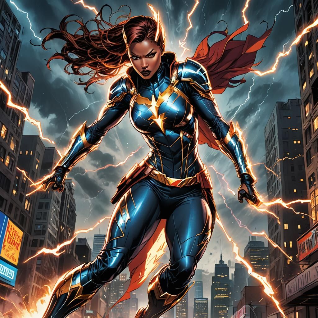 Voltress Unleashing Energy: Comic Book Illustration