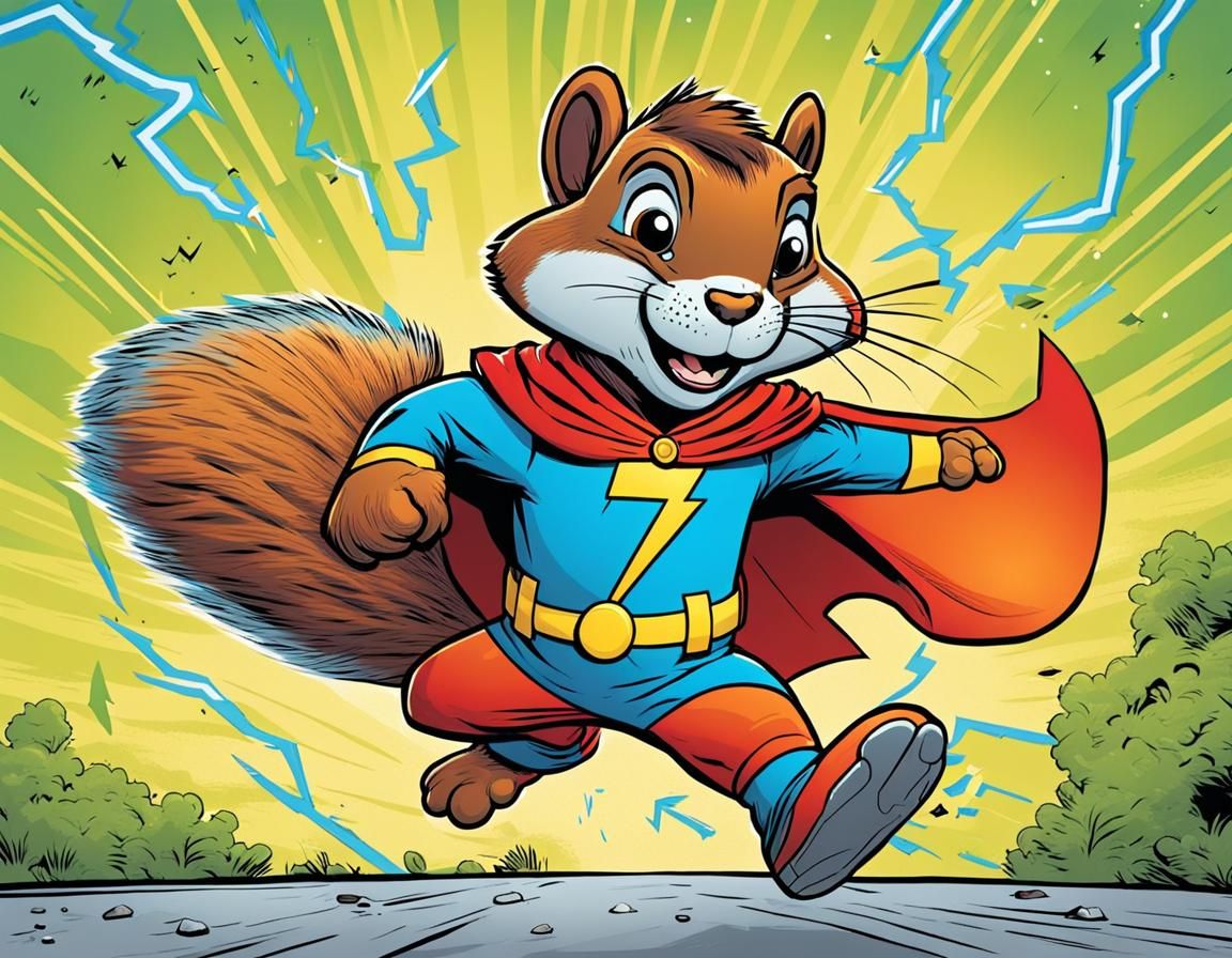 Squirrel Superhero in Comic Book Style