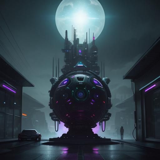 Hyperrealistic Alien Gas Station at Dusk