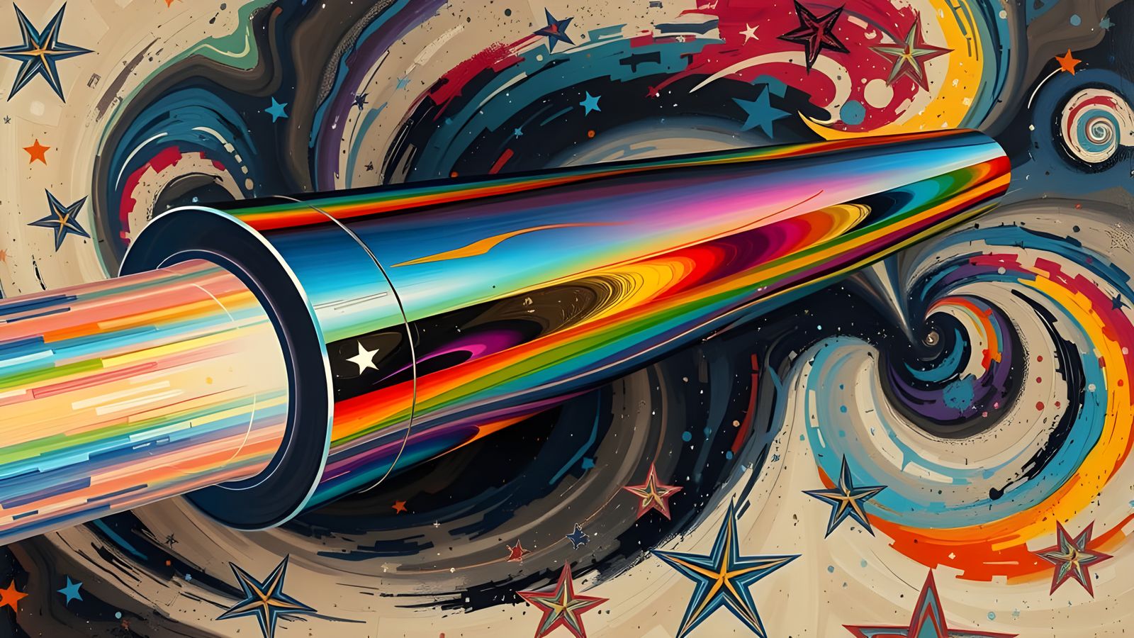 Sleek Rainbow Cylinder with Fiery Vortex