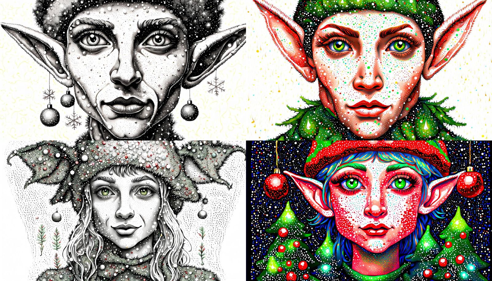 Pointillist Christmas Elf Portrait with Fae Elements