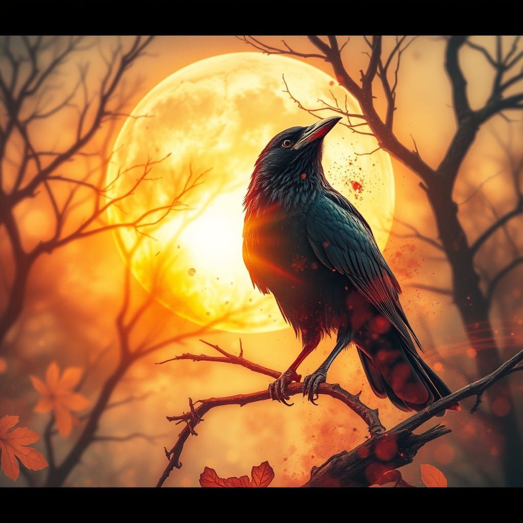 Ethereal Raven in Vibrant Watercolour Fantasy