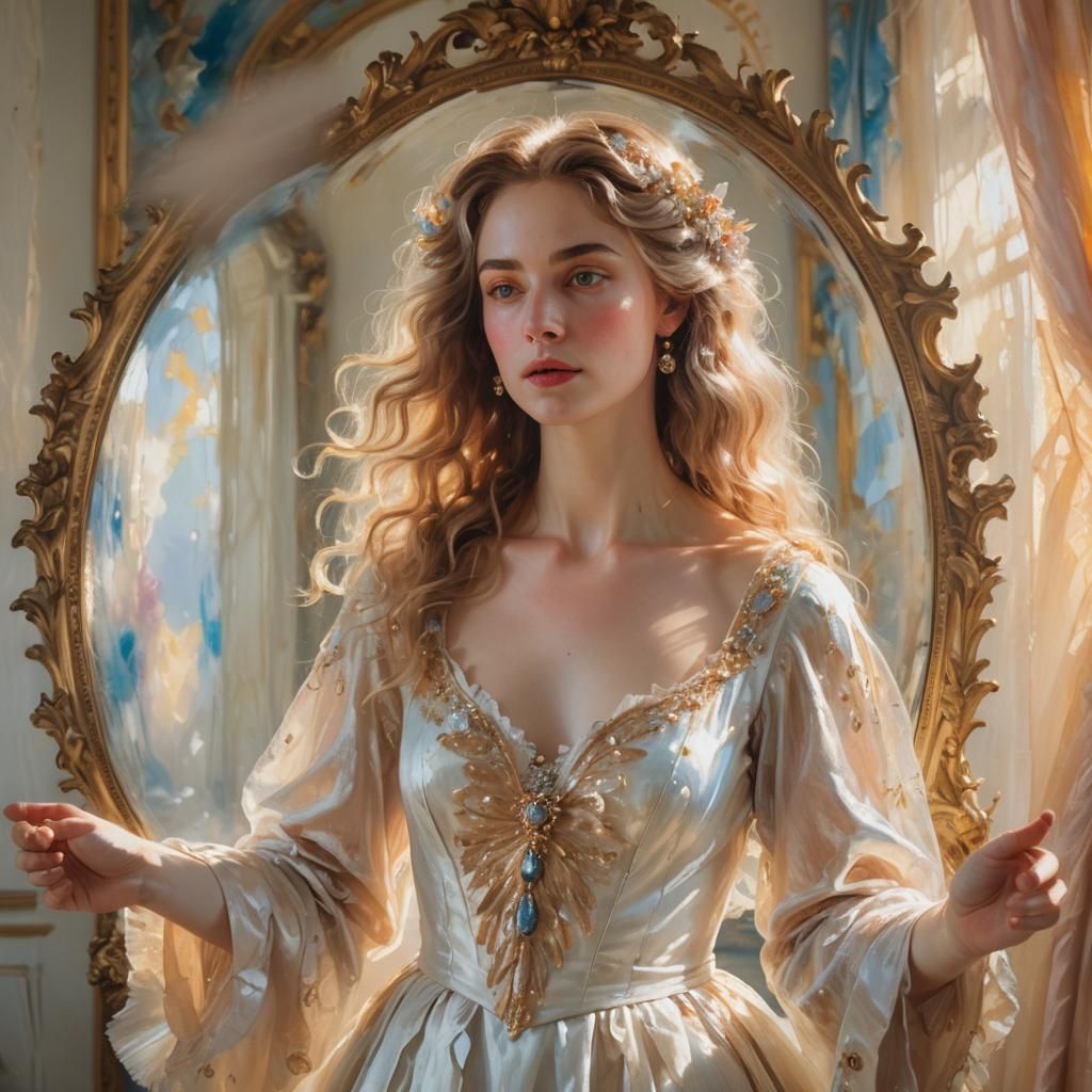 Baroque Lady and Shattered Mirror in Soft Focus