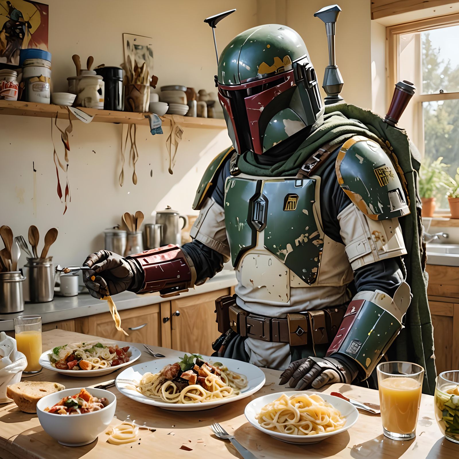 Boba Fett Eats Fettuccine, Digital Art