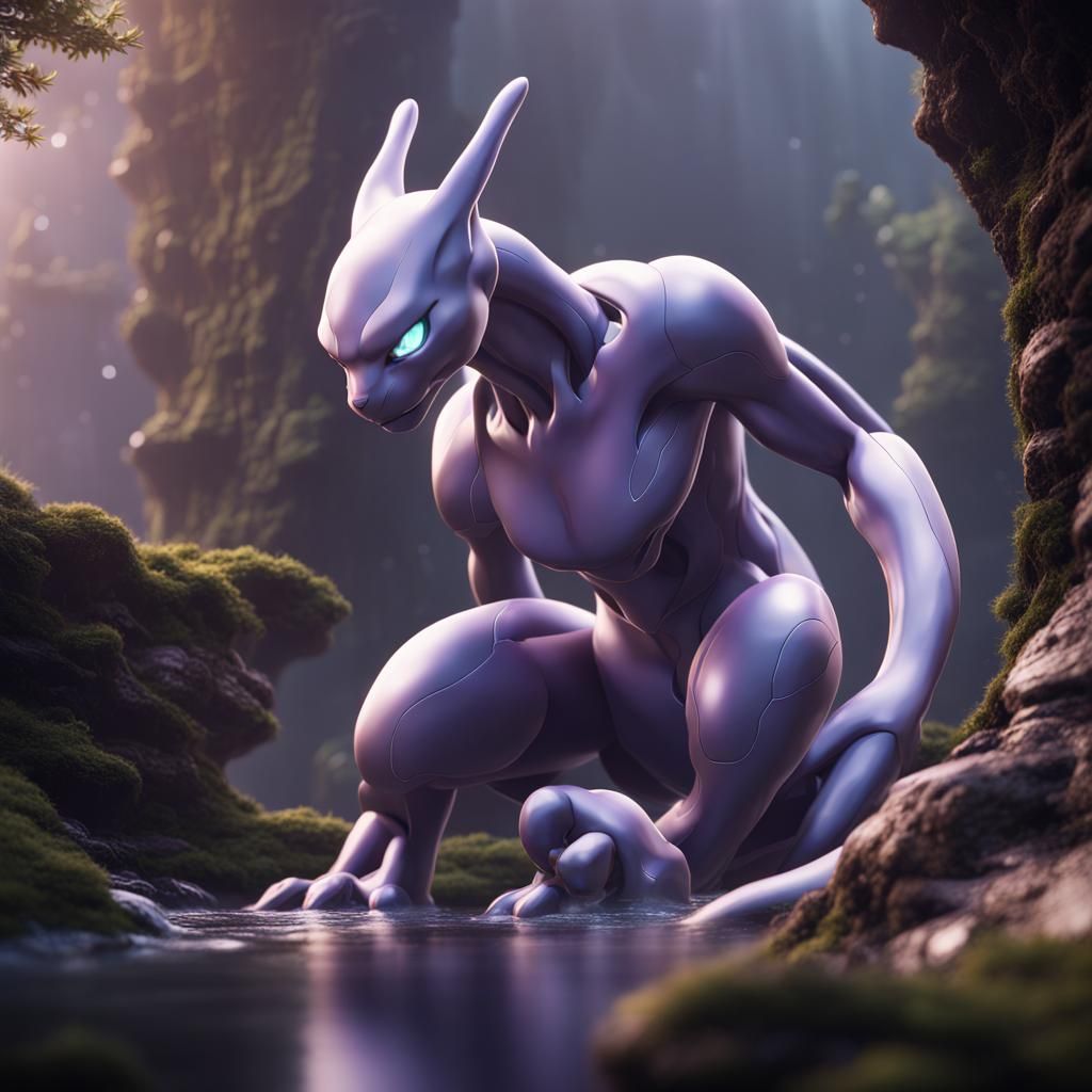 Detailed Matte Painting of Mewtwo in Unreal Engine