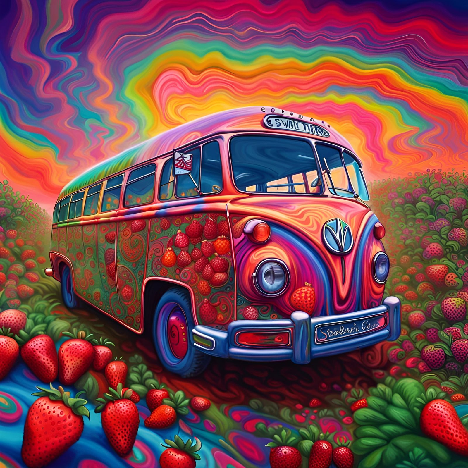 Magical Mystery Tour Bus in Psychedelic Field