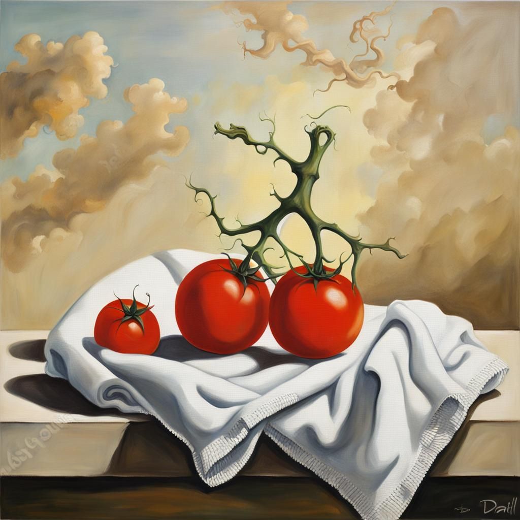 Surreal Brain and Tomatoes in Salvador Dali Style