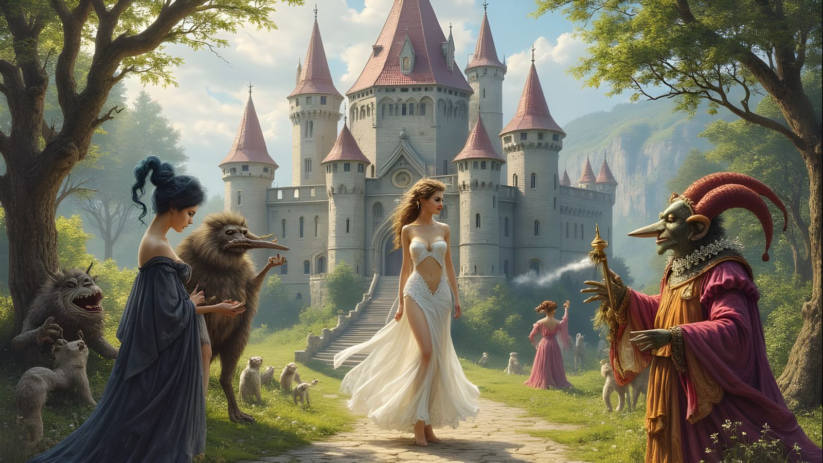 Fantasy Queen in Magic Castle with Orcs