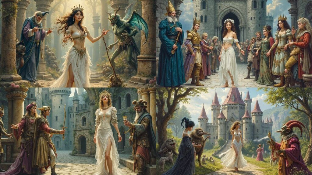 Magic Castle Scene with Queen and Visitors