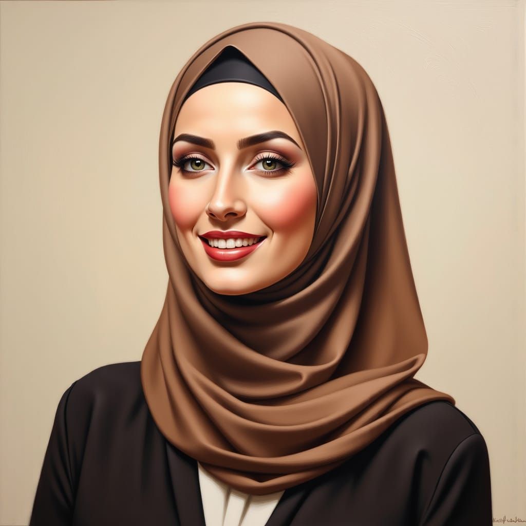 Elegant Hijabi Woman in Oil Painting Style