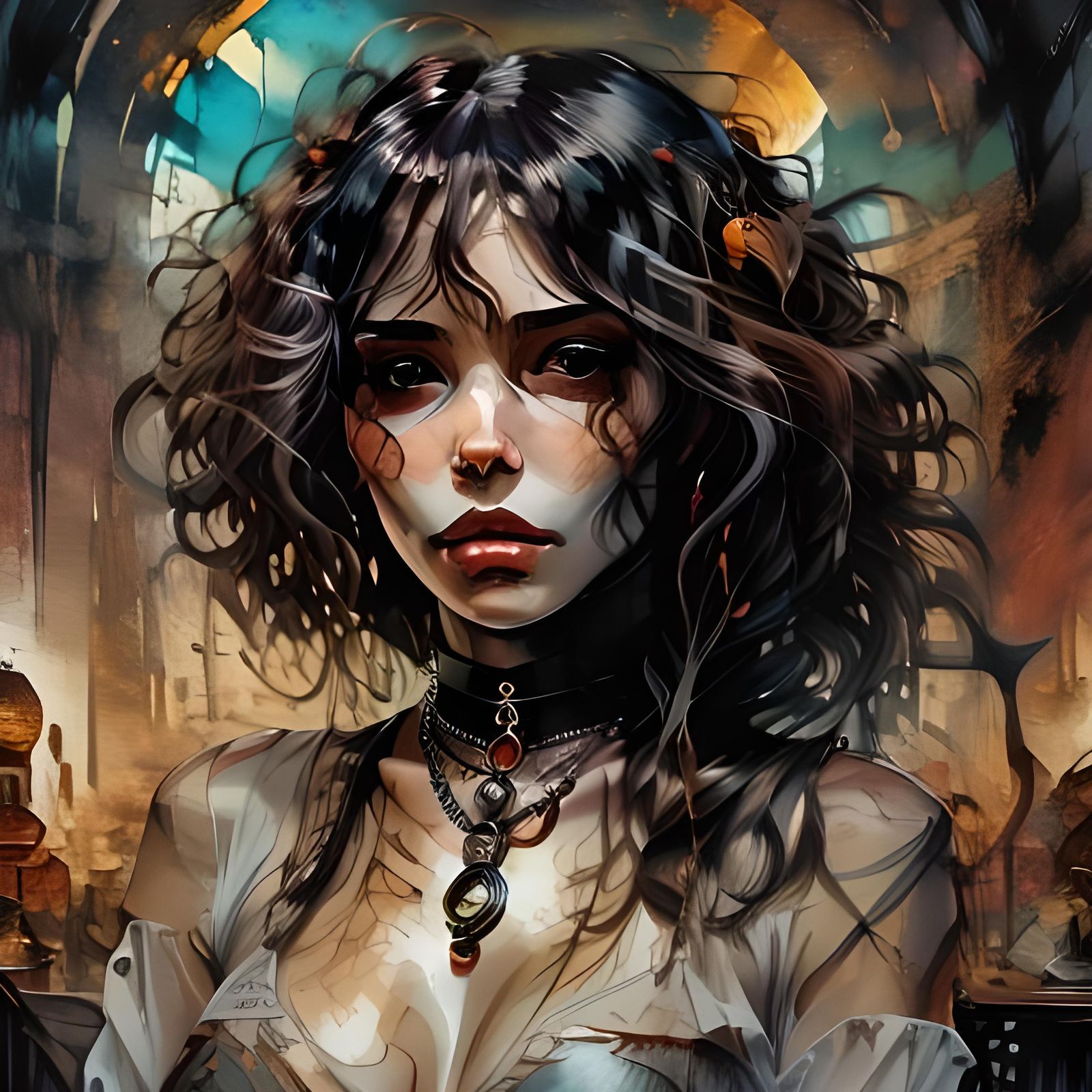 Portrait of Latin Woman in Ink Art Style