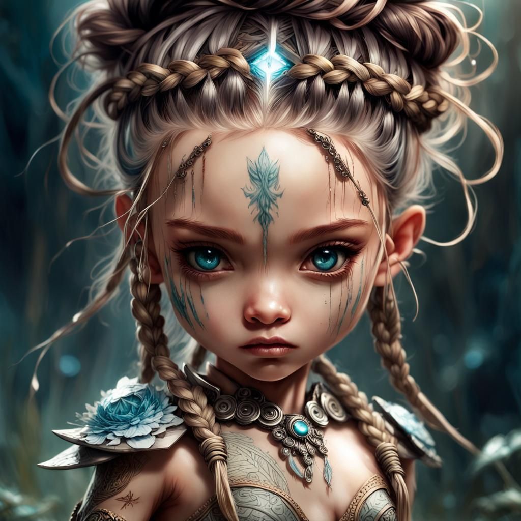 Chibi Amazonian Warrior in Ink Flow Style