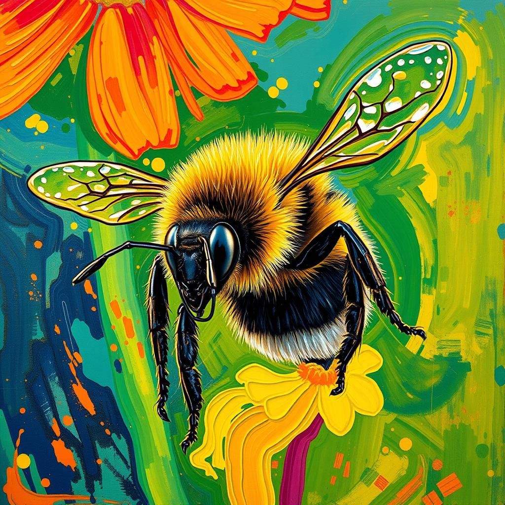 Expressive Bee in Expressionist Impasto Style