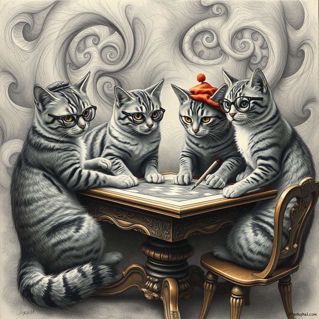 Whimsical Cats in Escher-Inspired Surreal Art