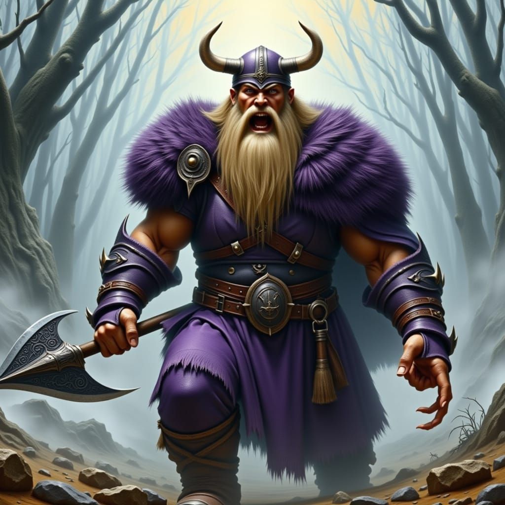 Viking Warrior in Regal Armor Stands Fiercely with Colossal ...