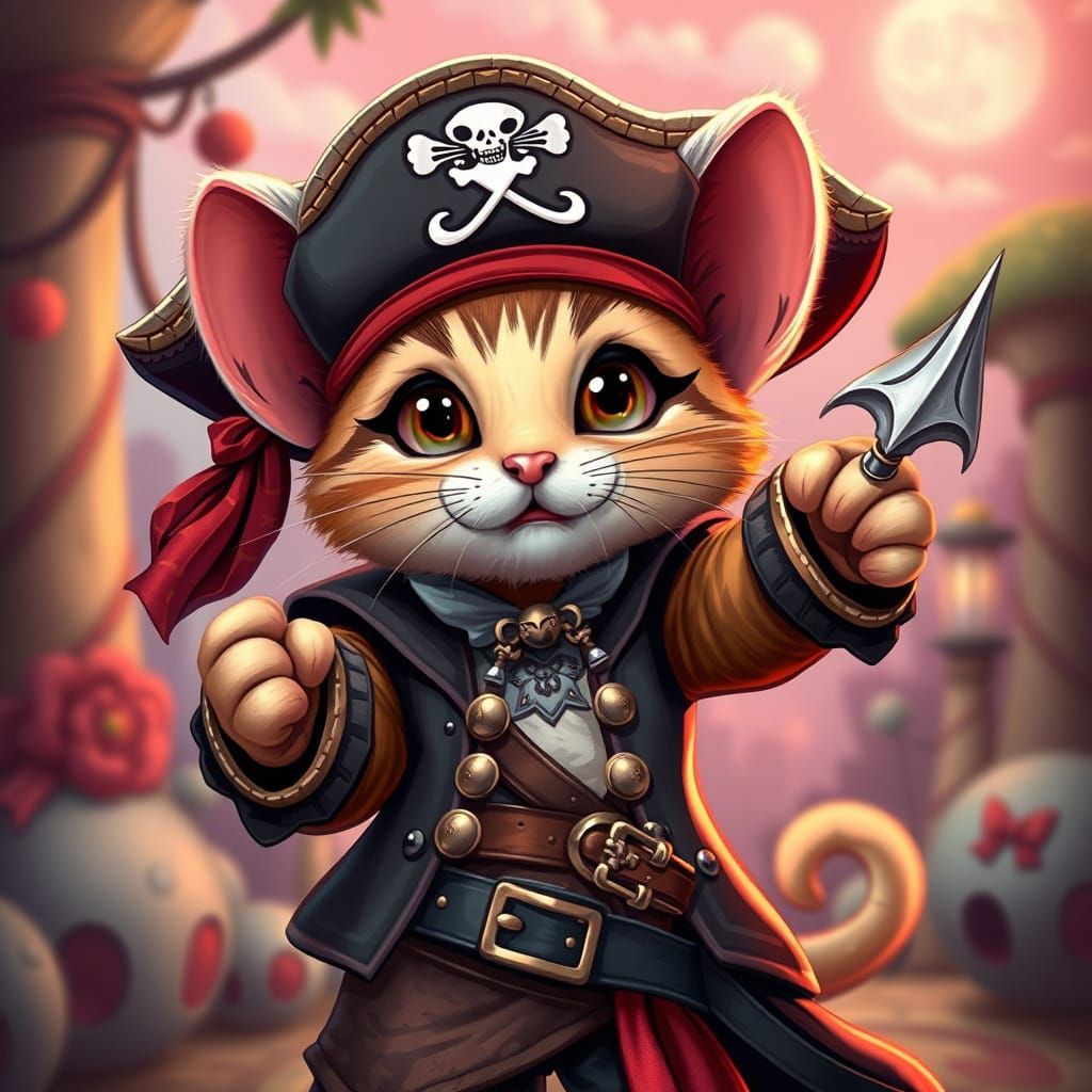 Cartoon Kitty Pirate: A Surreal Pop Art Fantasy