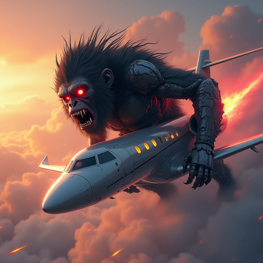 Metal Ape Destroys Private Jet in Hyper-Realistic Cyberpunk ...