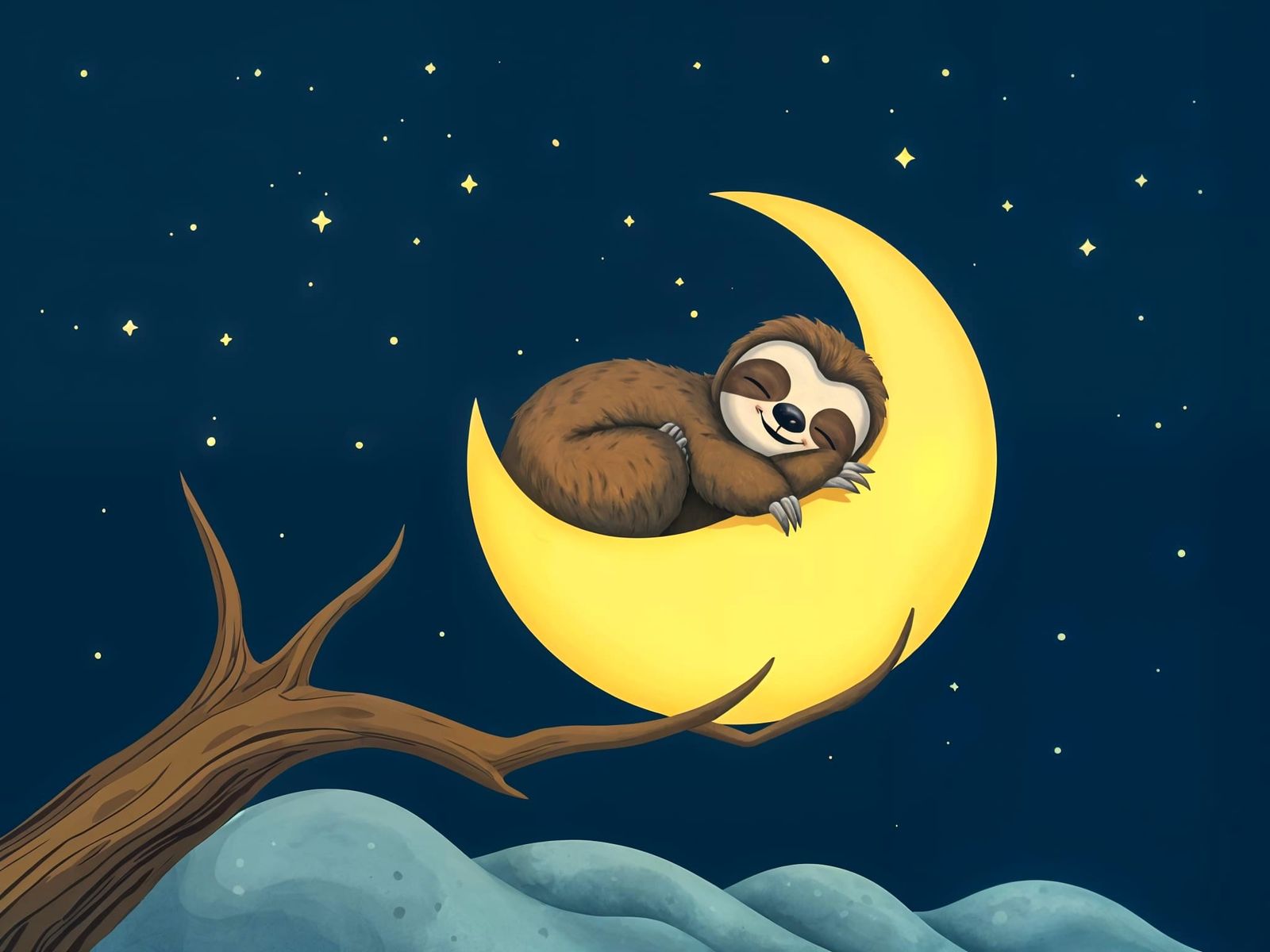 Lazy Sloth Sleeping on Moon
