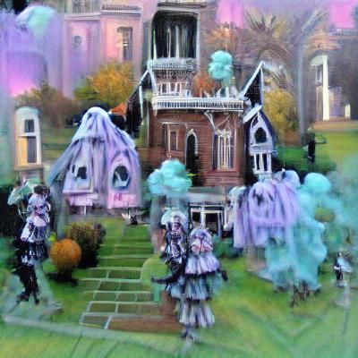 Pastel Goth Victorian Haunted Mansion on Halloween Night