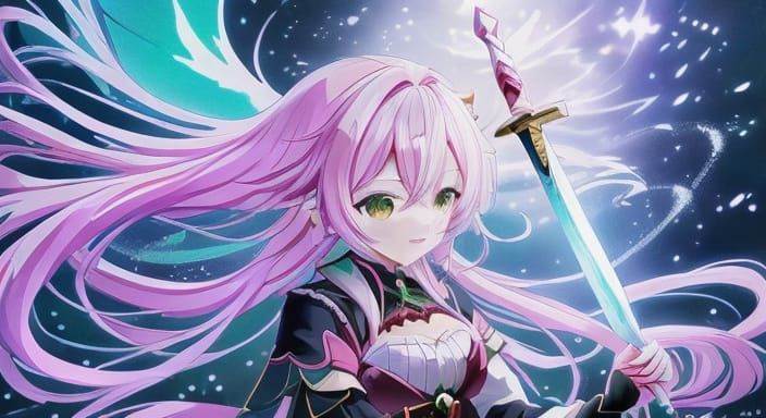 Anime Warrior Fights Dragon with Glowing Sword