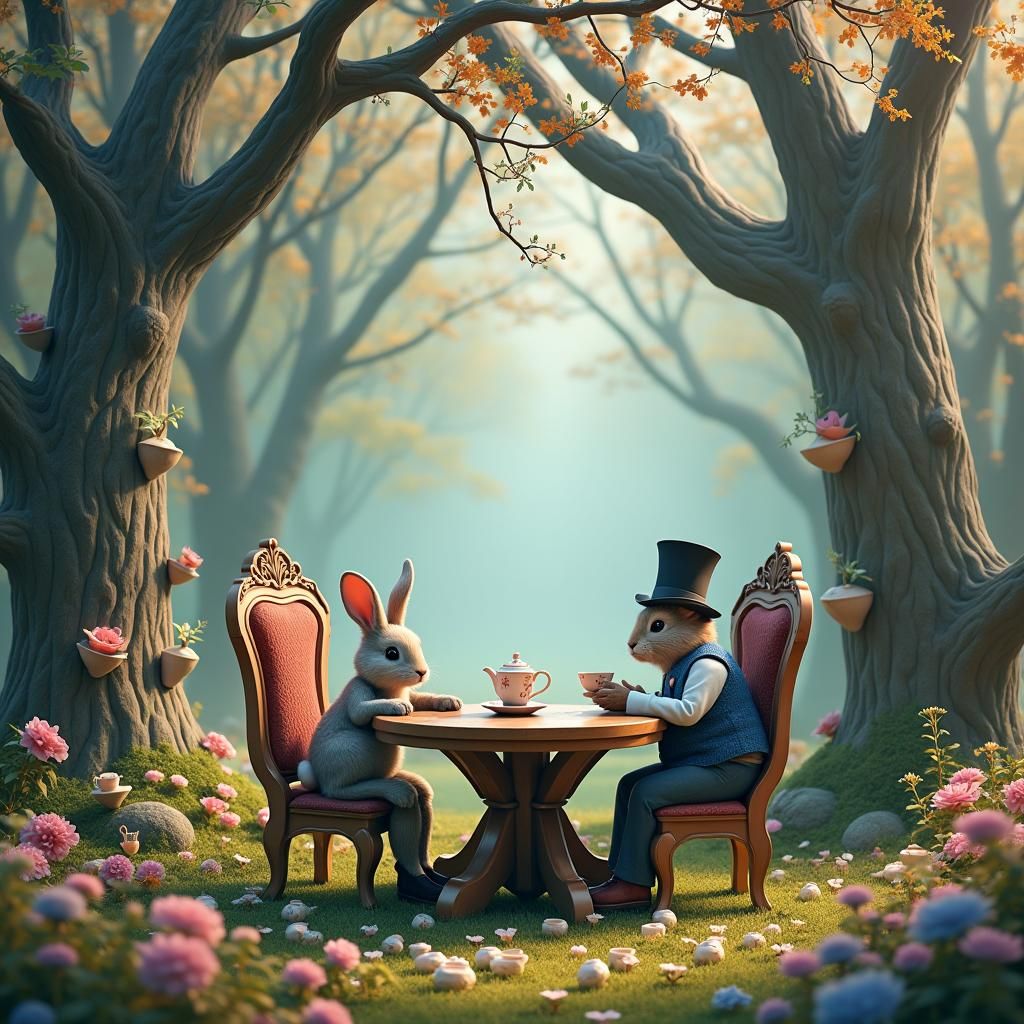 Whimsical Forest Tea Party with Rabbit in Unreal Engine