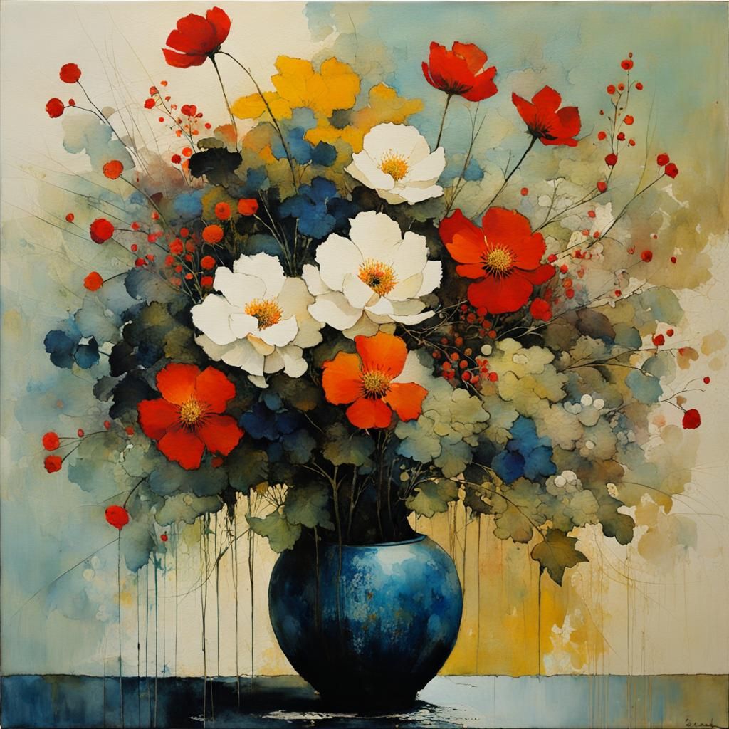 Ikebana Flower Arrangement in Expressionist Style