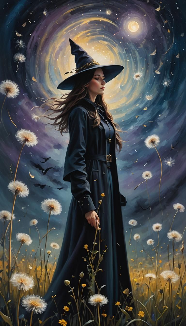 Woman in Dandelions: A Surreal Oil Painting