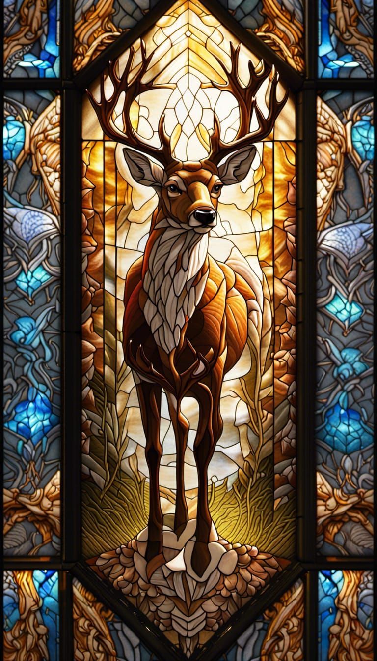 Stained Glass Deer Window in 8k Resolution