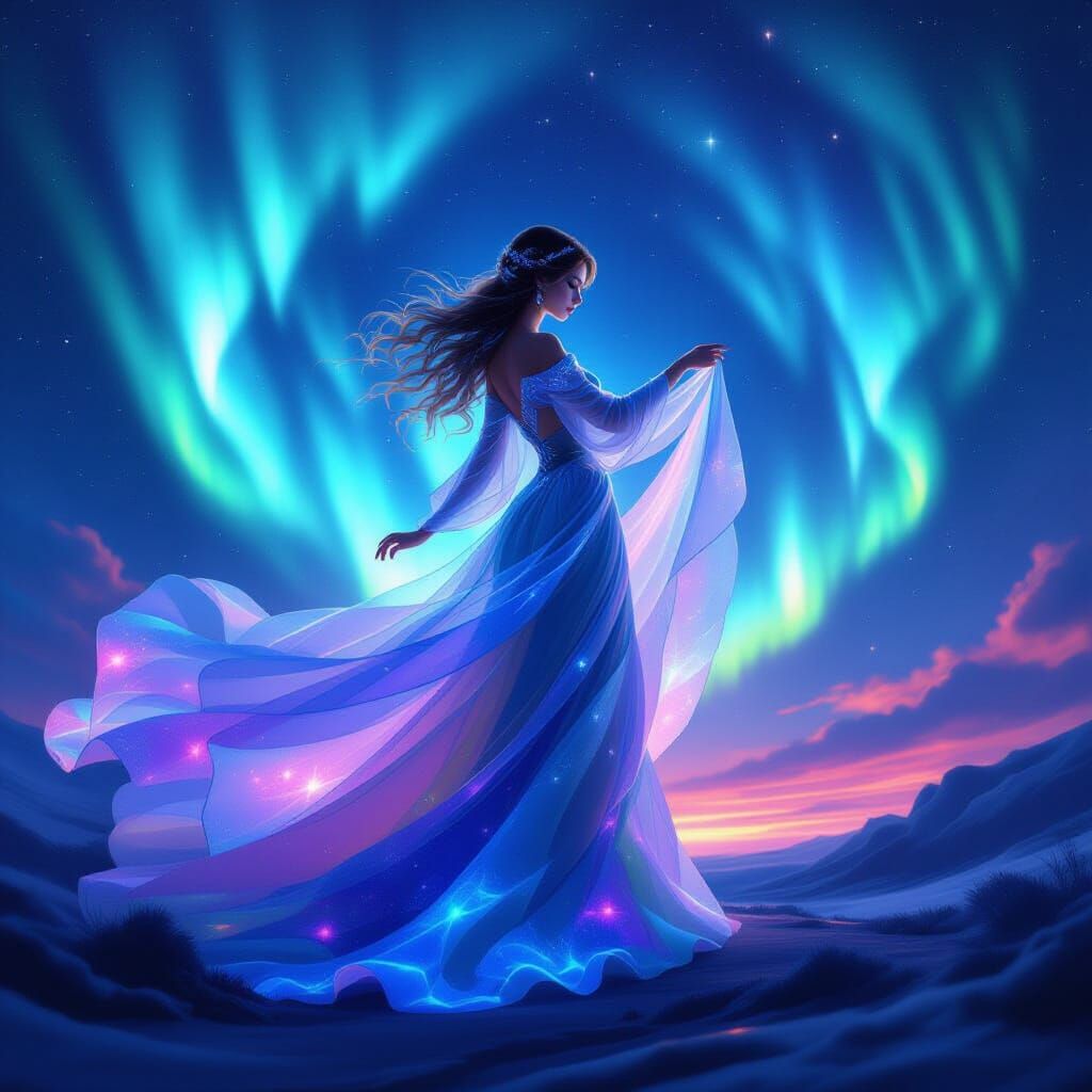 Celestial Seamstress Weaving Nebulae and Starlight Gowns