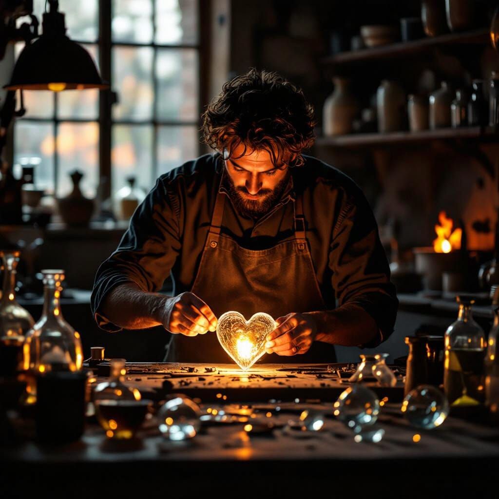 Glassblower Crafts Heart in Renaissance Style