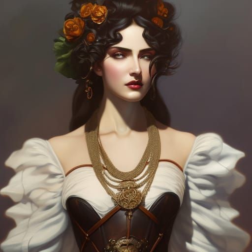 Rococo Lady in Leather and Lace: Digital Portrait