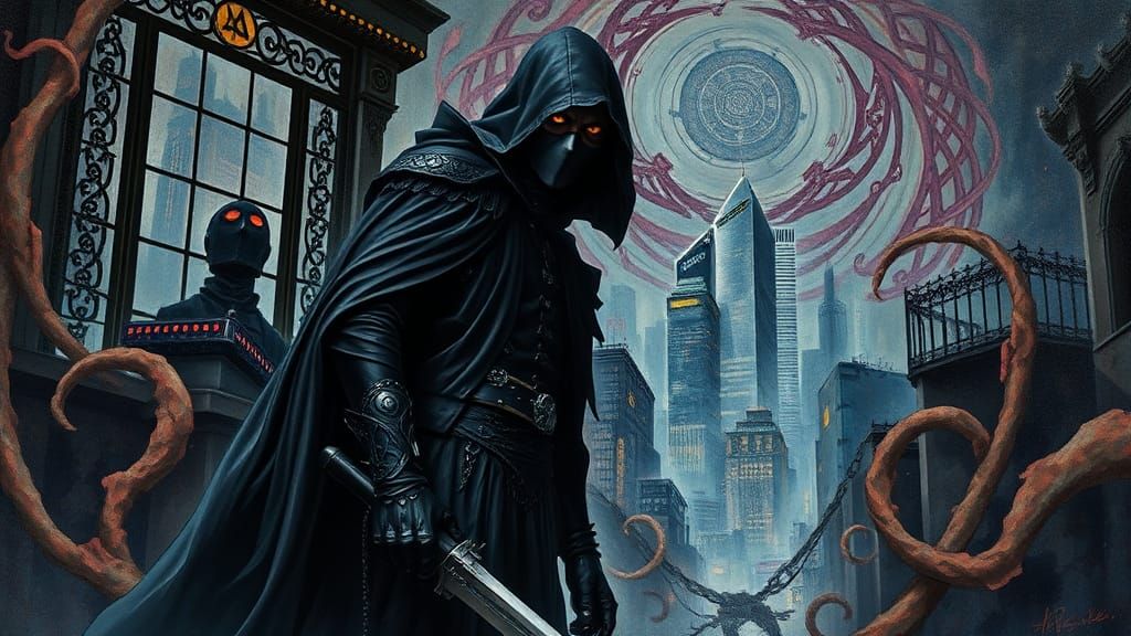 Vampire Slayer in Gothic Cyberpunk Impasto Style