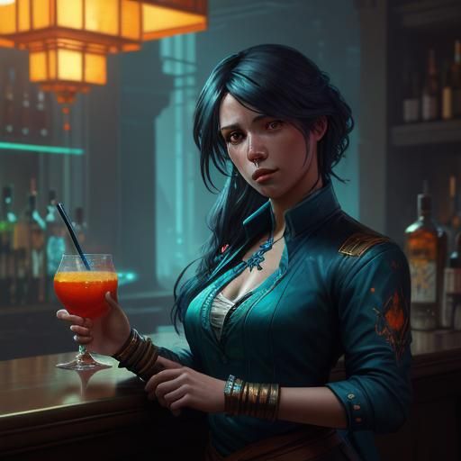Bartender Cocktail Concept Art in Triadic Colors