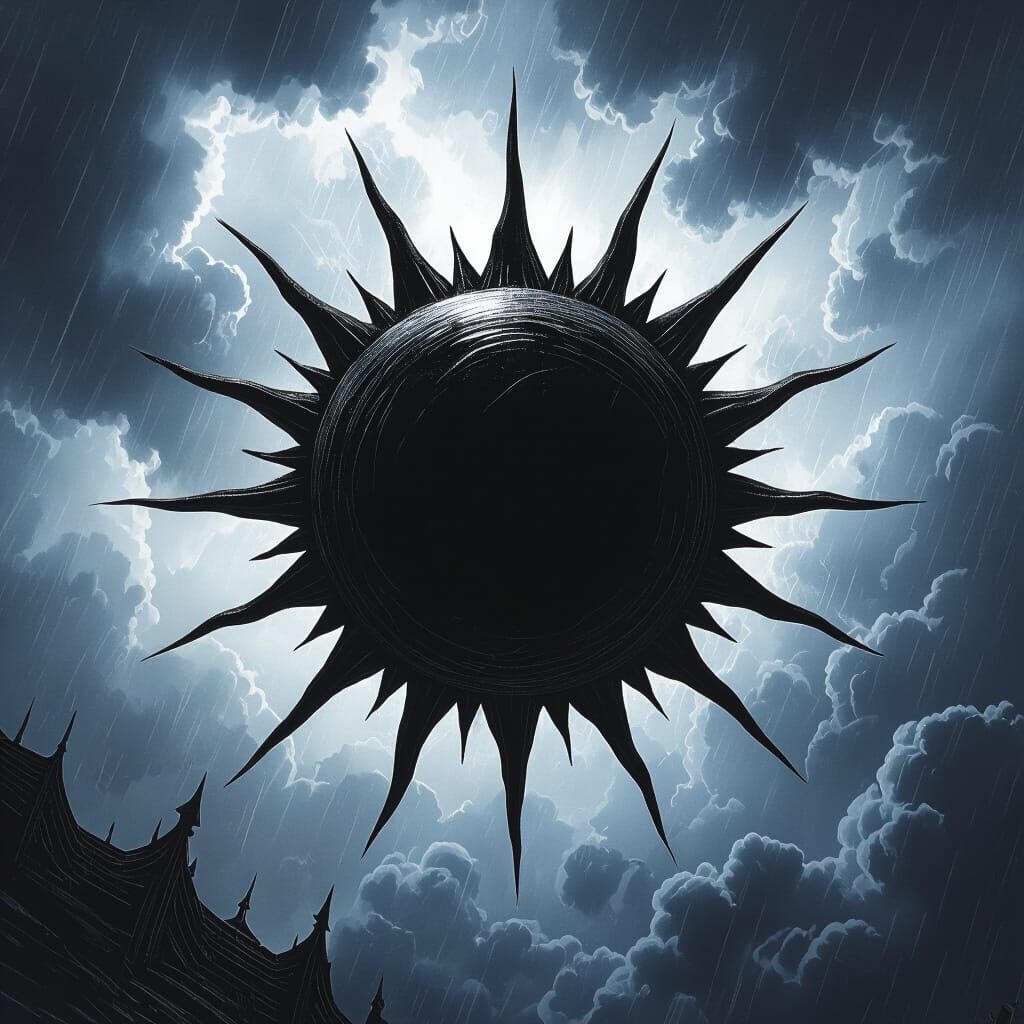 Ominous Black Sun Against Stormy Sky