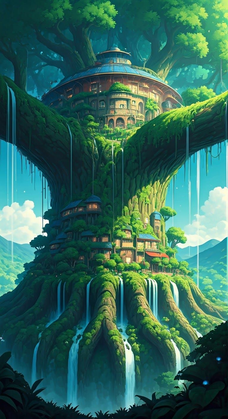 Solarpunk Tree City Blooms with Sustainable Harmony