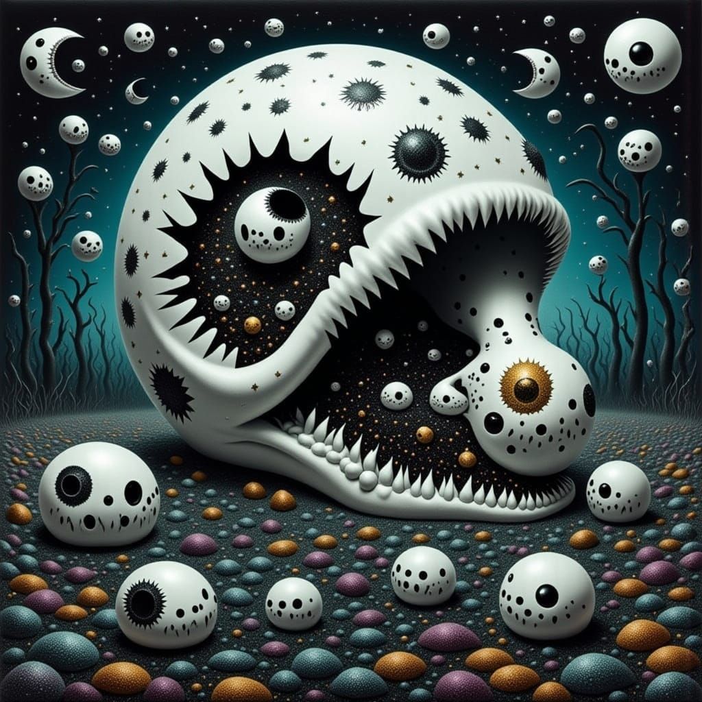 <lora:BLACK BEACH:1.0> <lora:GLITTERGORE:1.0> Skull snail