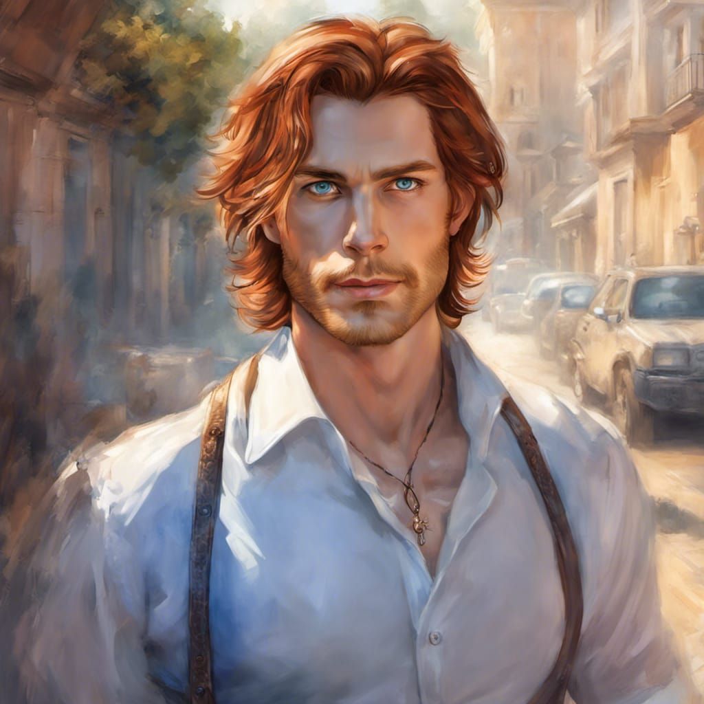Steampunk Portrait of a Handsome Auburn-Haired Man
