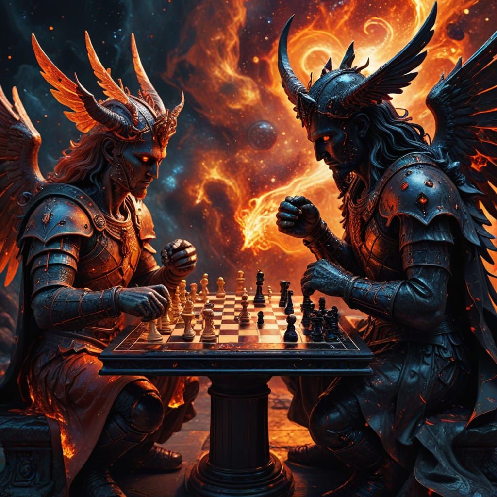 Cosmic Chess Game: Digital Art in Mixed Media
