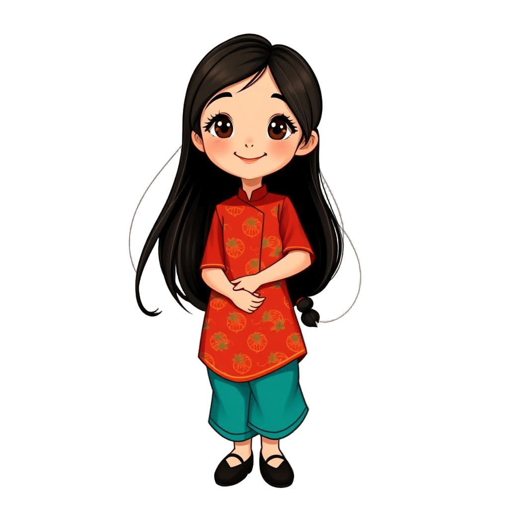 Vietnamese Girl in Áo Dài, Animated Style