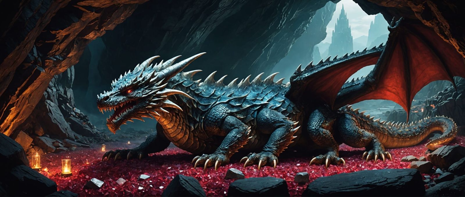 Sleeping Dragon Smaug on Treasure Mountain