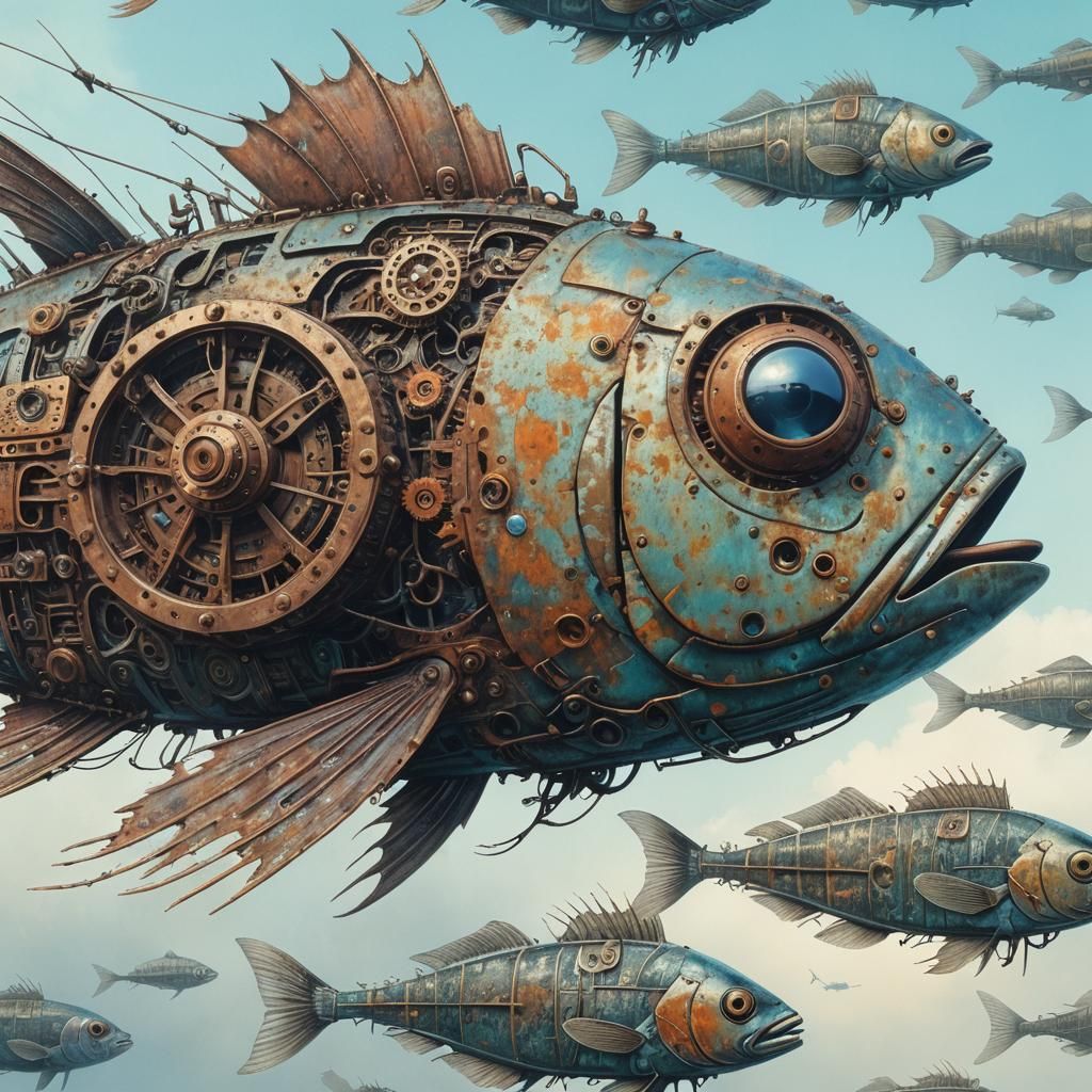 Biomechanical Bluefish in Maximalist Style