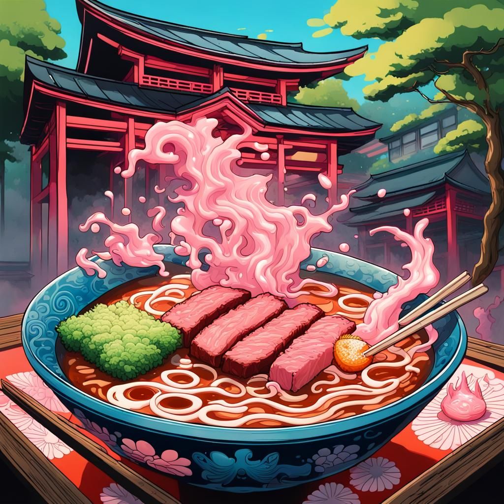 Graffiti Art Ramen Bowl in Japanese Shrine
