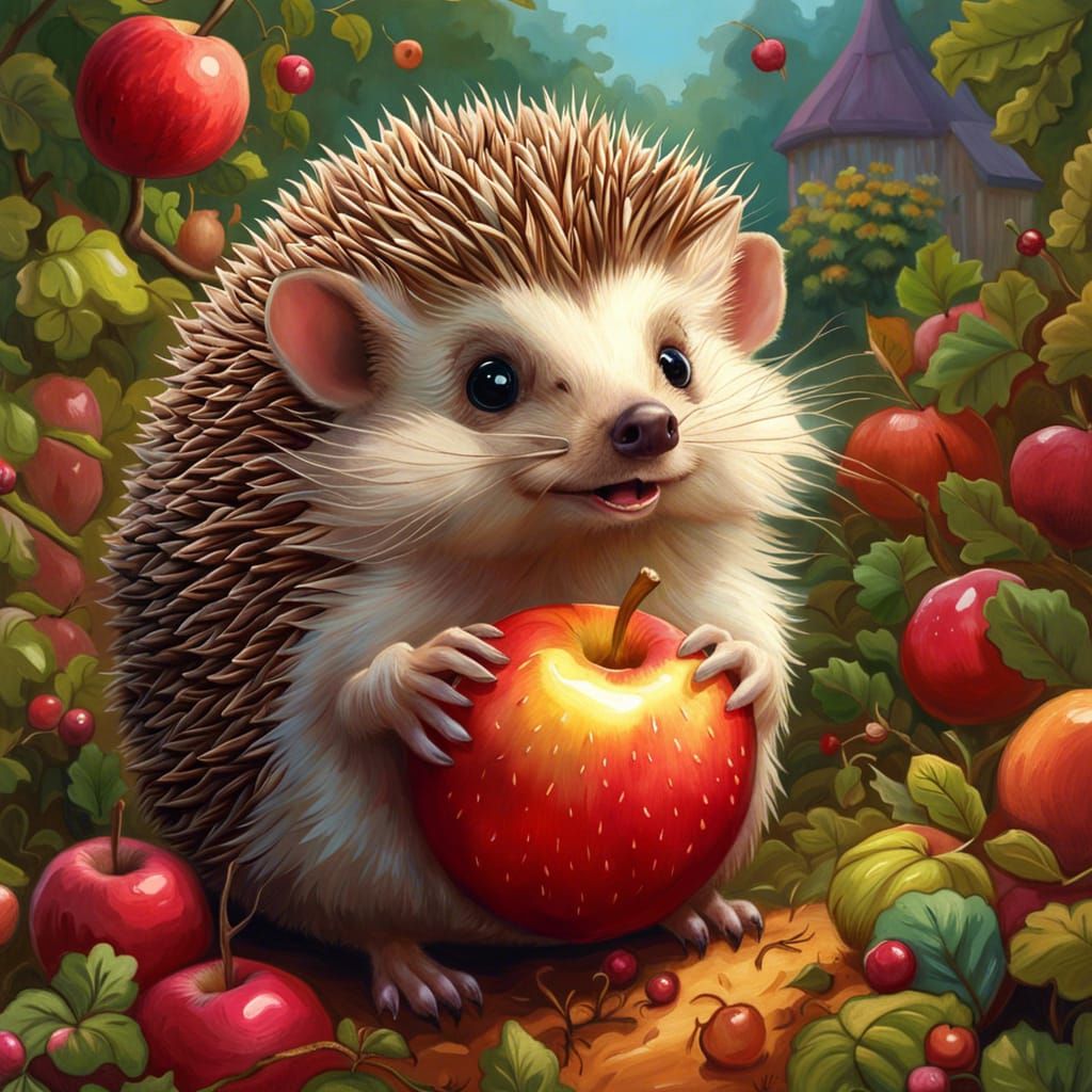 Hedgehog with Apple in Candy Art Style