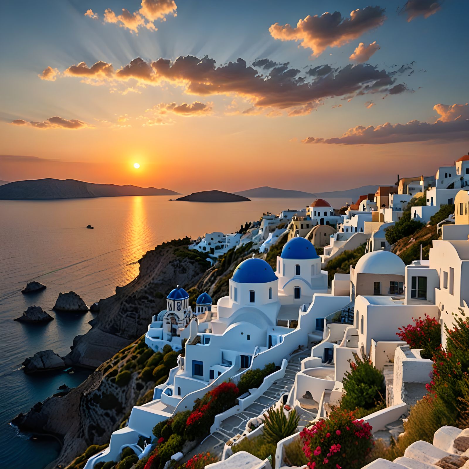 Greek Island Sunset in Vibrant Hues