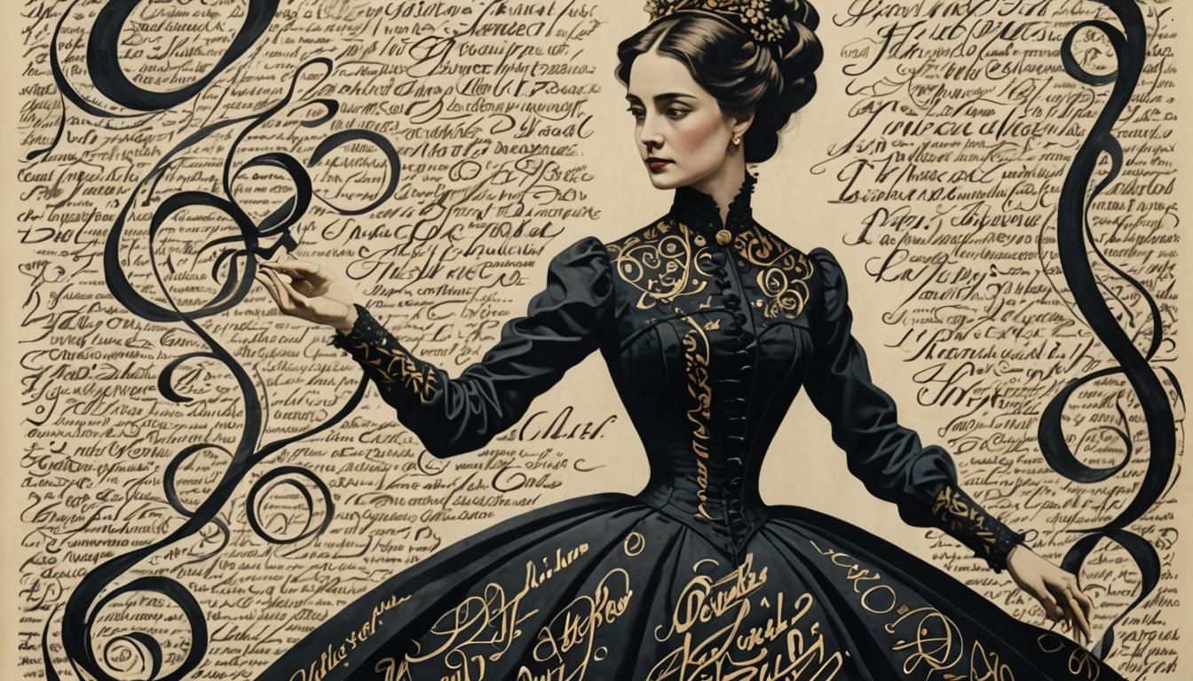 Elegant Cursive Woman Figure in Victorian Style