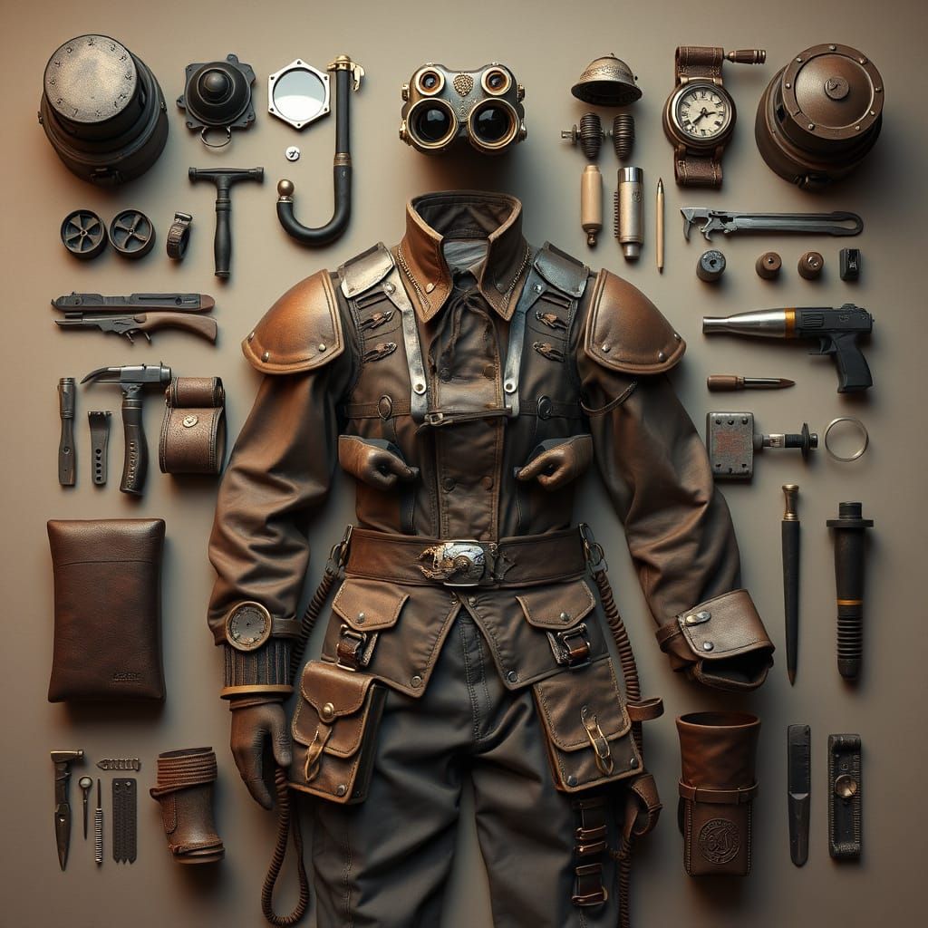 Elegant Steampunk Gears and Cogs Fashion Ensemble