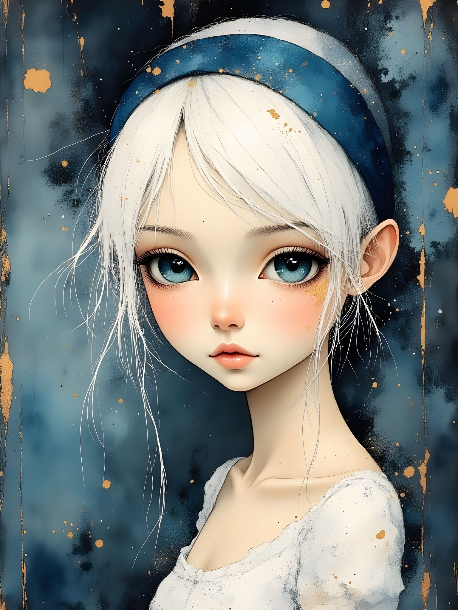 Portrait of Woman with White Hair in Oil Painting Style