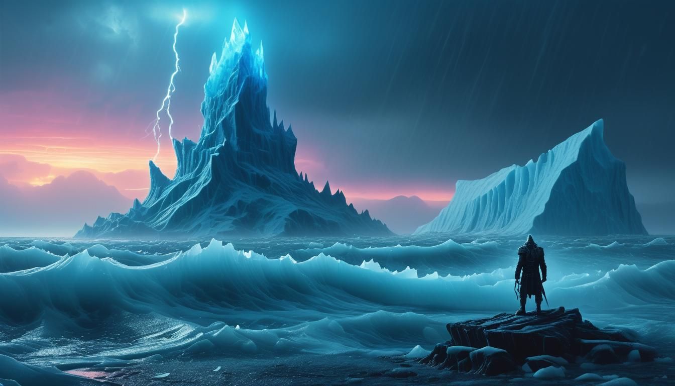 Slaanesh Viking on Iceberg in Surrealist Style