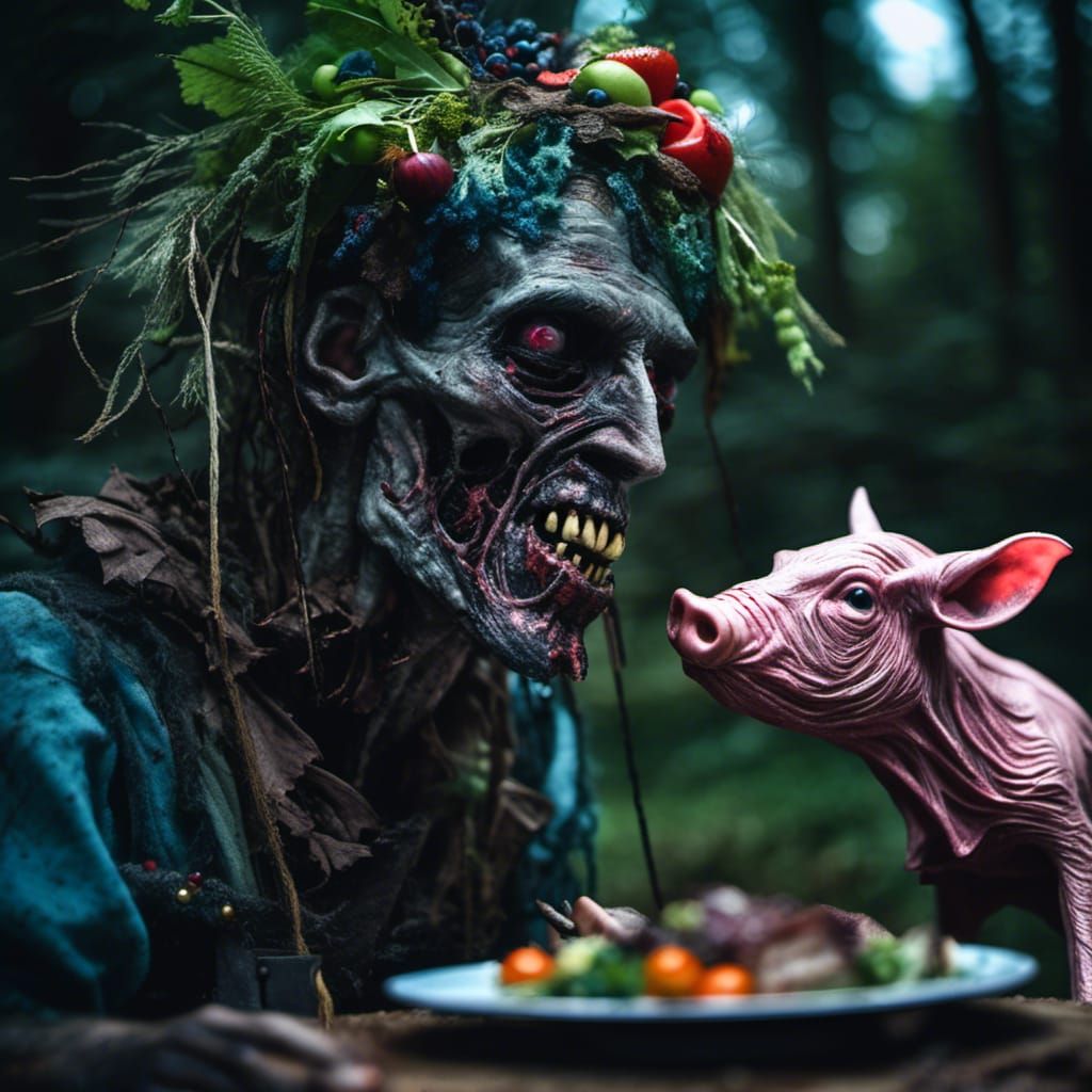 Wendigo Cryptid Prepares Salad in Primeval Forest