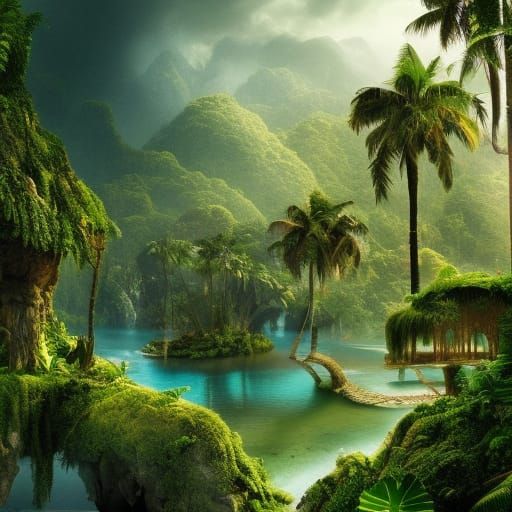 Lush Jungle Island: Epic Digital Matte Painting